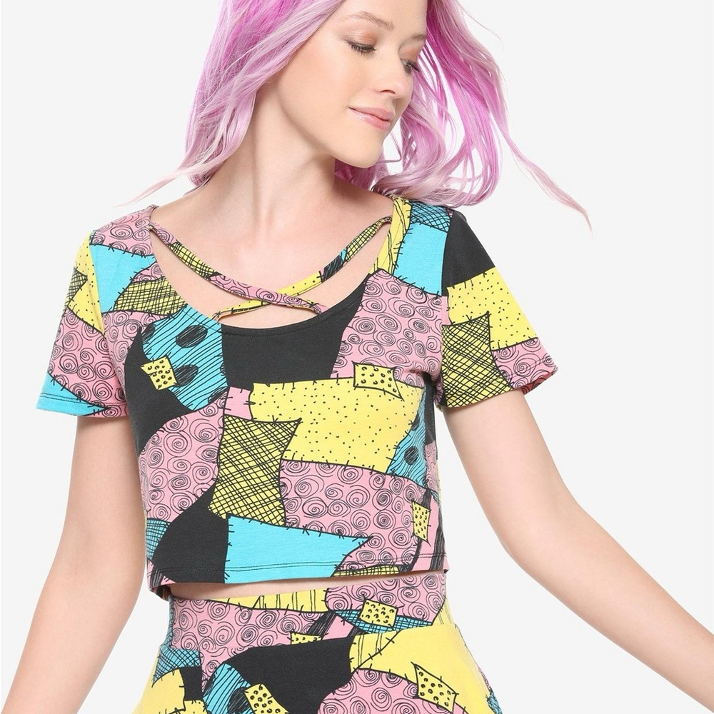 The Nightmare Before Christmas Sally Pattern Crop Top Patchwork Pumpkin King